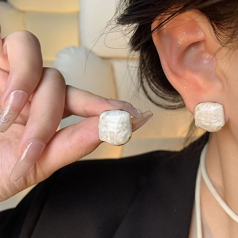 铜合金耳饰 K006耳钉耳饰百搭S925银针釉设计感霾不规则气质爆