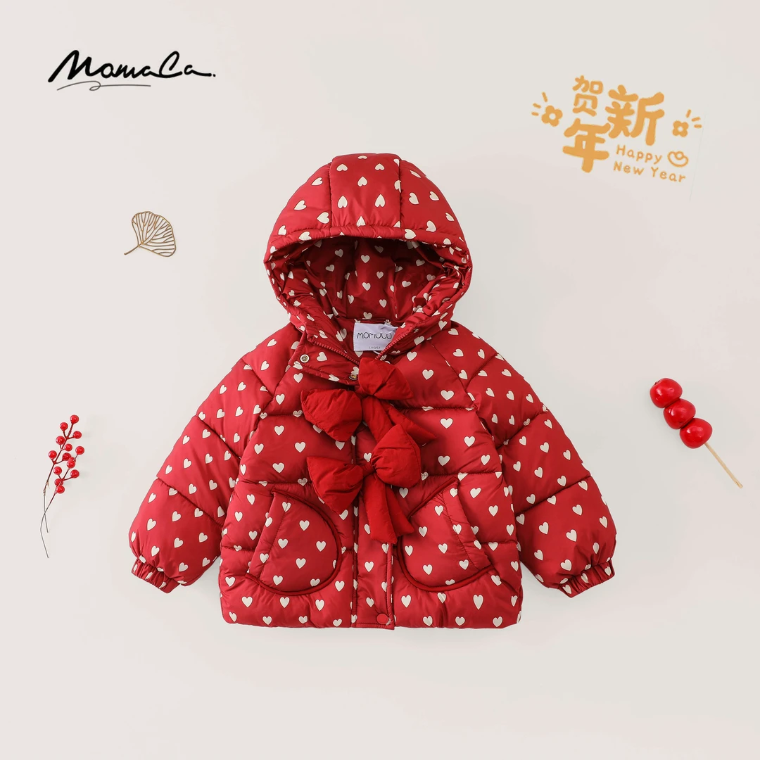 MOMOCO冬季可爱满印爱心甜美女童时尚冬日氛围感棉服77880101026