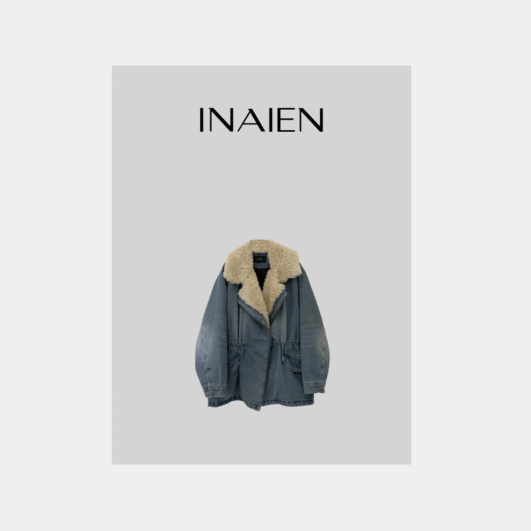 【INAIEN】]线上款  收腰牛仔毛领外套 89635