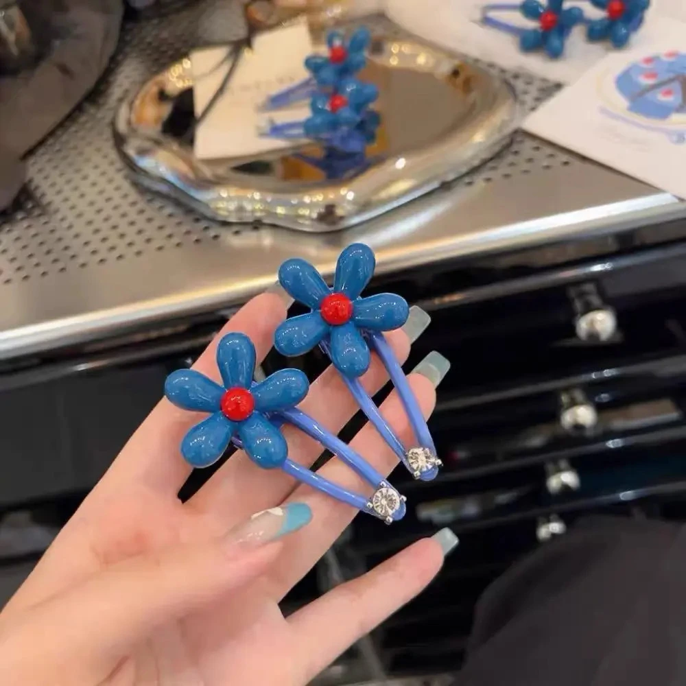韩国蓝色花朵侧边夹一对装东大门新款女刘海鸭嘴夹少女发饰