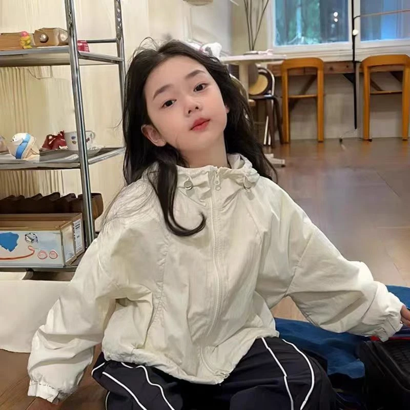 女童韩版洋气防晒衣外套春装新款女童宽松连帽休闲上衣潮