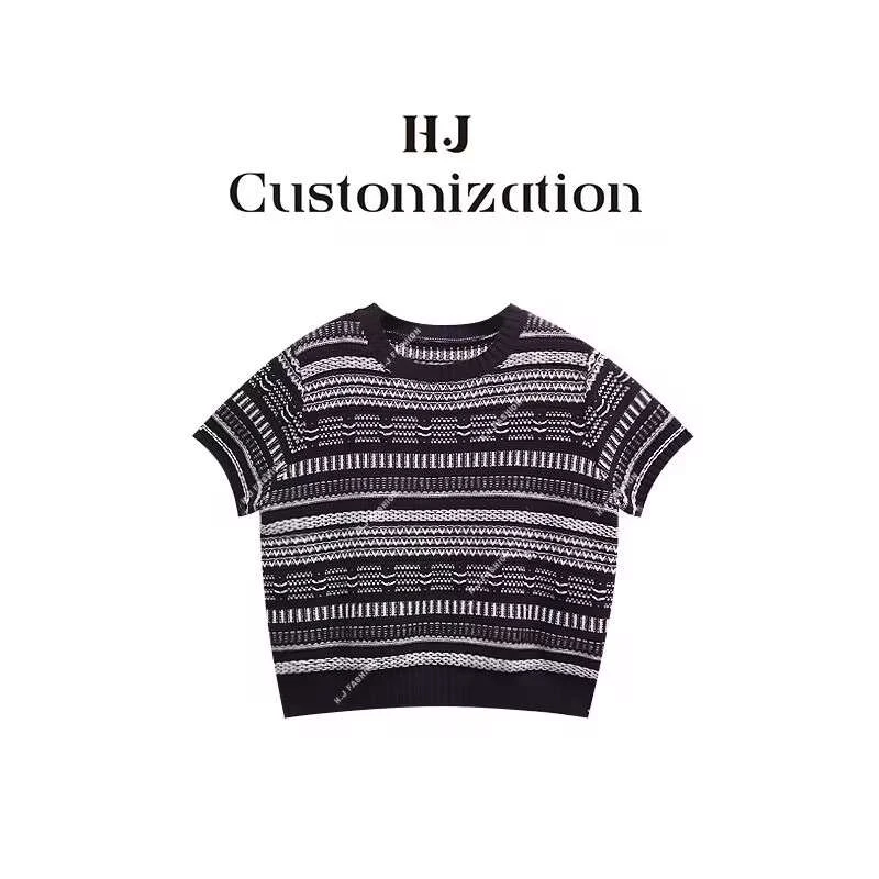 【 H·J 】“花园洋房”减龄撞色花纹条纹针织衫5213