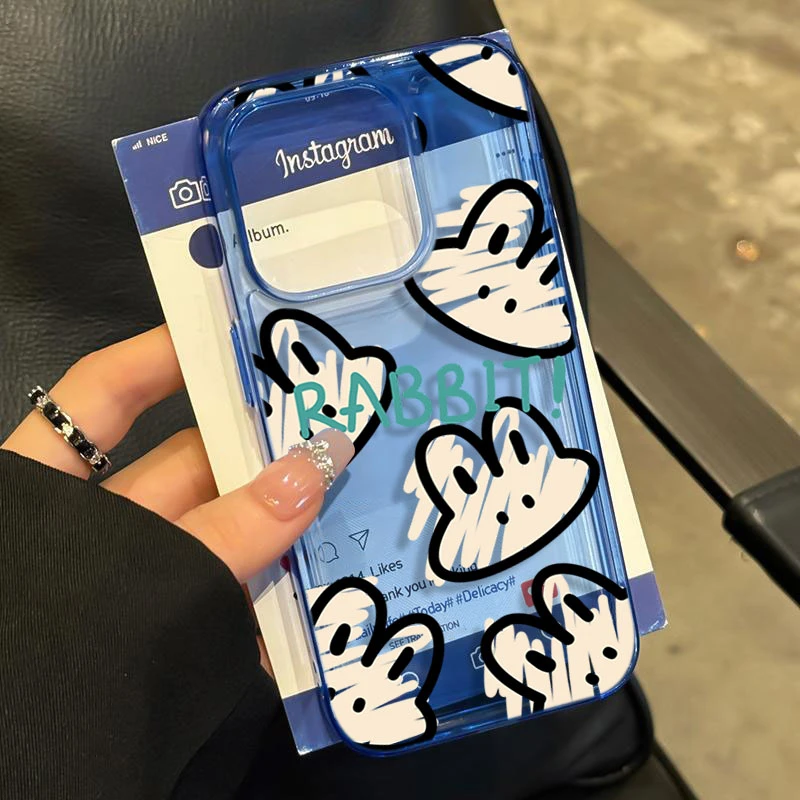卡通涂鸦小兔适用iPhone16苹果14_15PROMAX软胶13手机壳12防摔11X