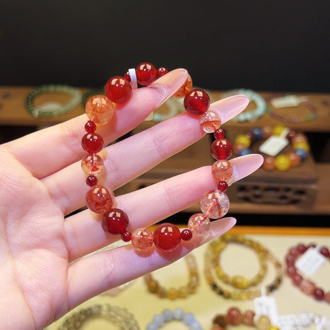 银S925镀金镶嵌手串水晶红1465