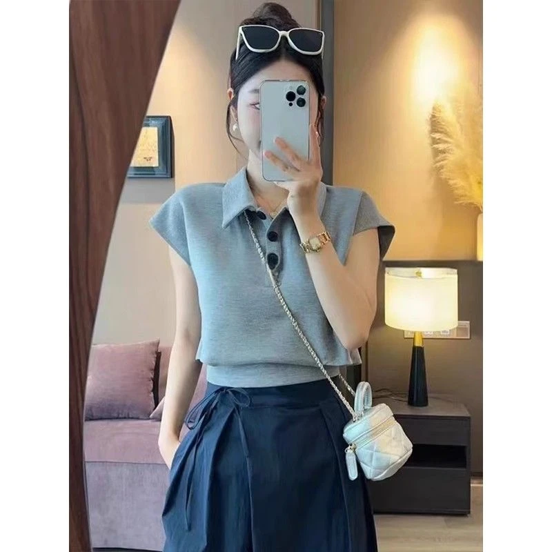 领修身显瘦纽扣短袖恤女夏季新款爆款超睡衣