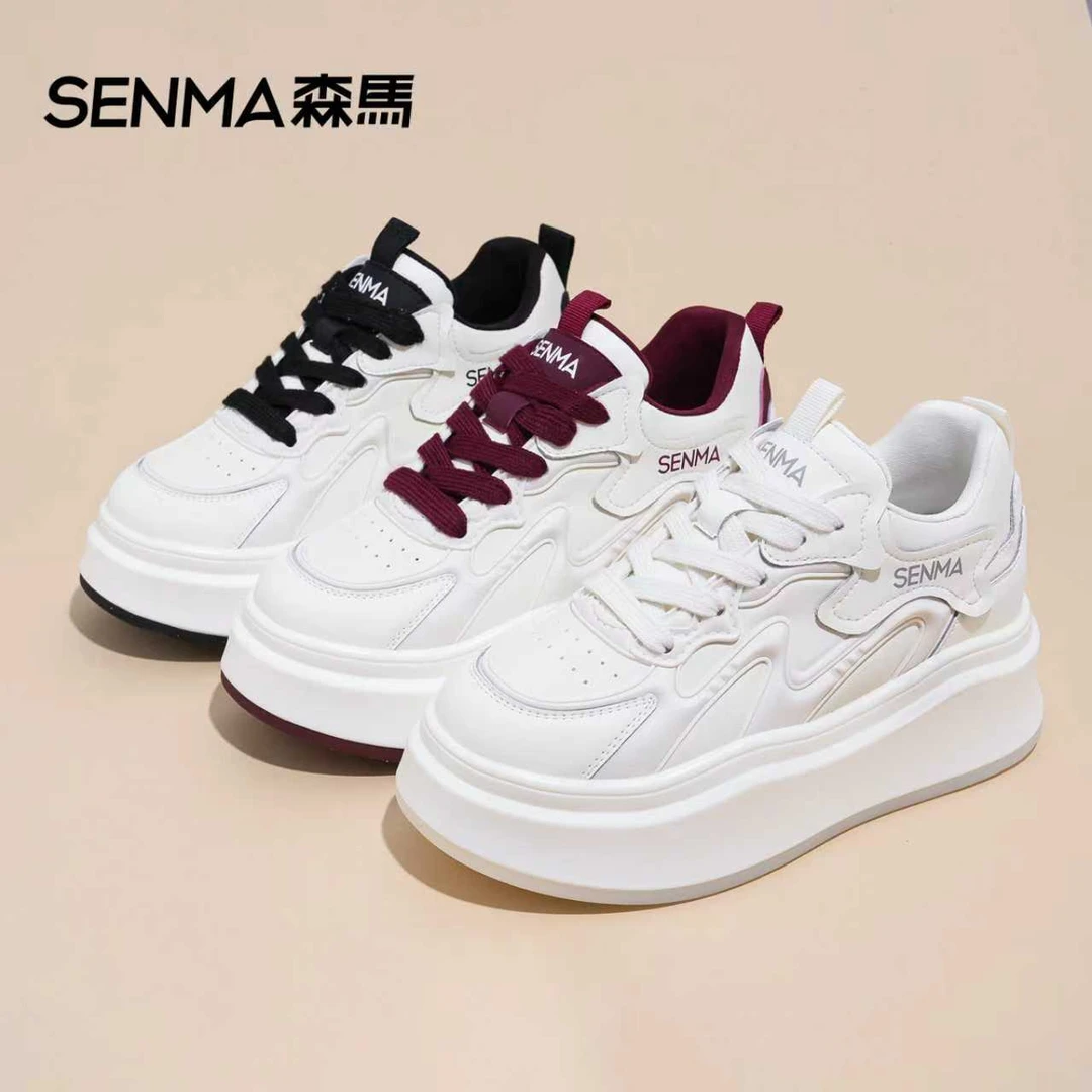 SENMA/森马【隐形增高6cm】秋季时尚透气2024百搭休闲厚底小白鞋