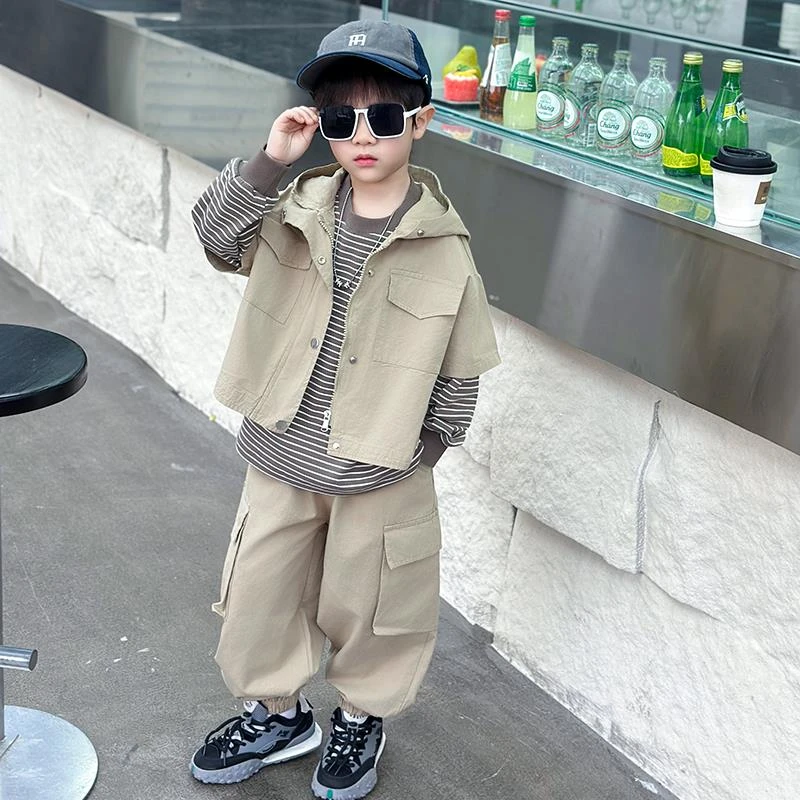 MK&UR.BV男童春秋马甲套装炸街儿童马夹2025新款坎肩三件套衣服