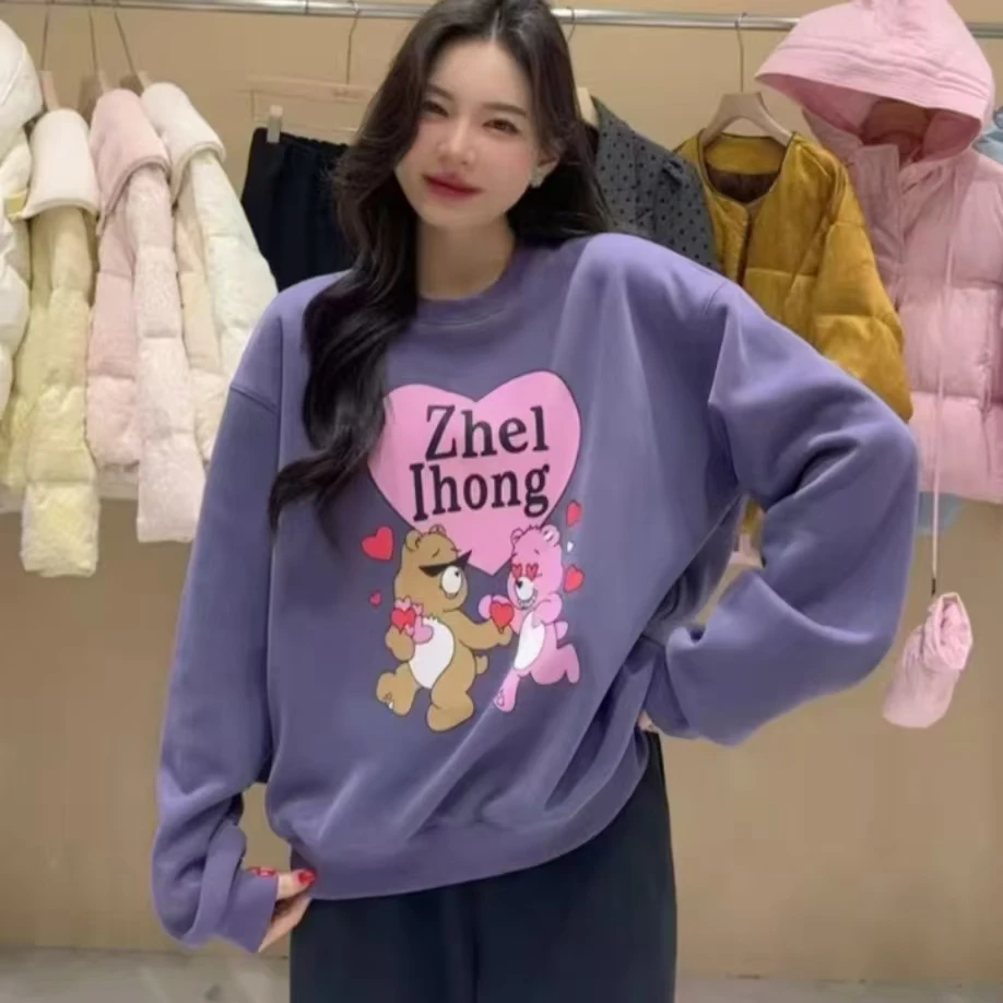 38-280-1 甜美爱心小熊宽松圆领卫衣女加绒打底T恤125