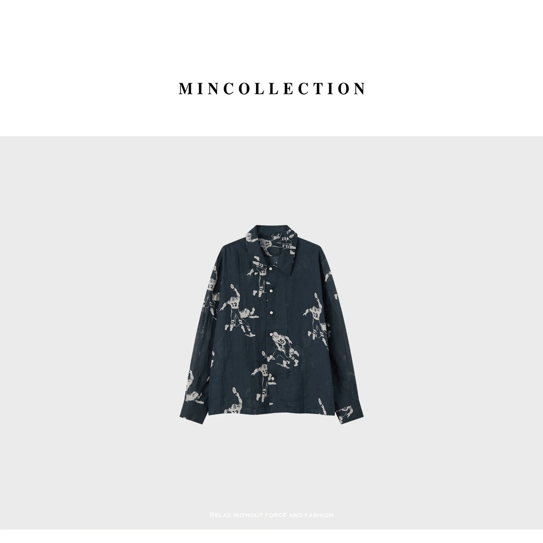 DE Mincollection印花衬衫/美式图腾印花轻透全苎麻衬衫40223