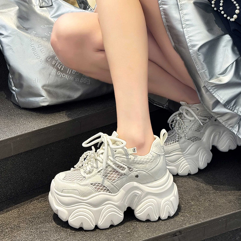 增高11CM老爹鞋女2025新款舒适百搭透网厚底小个子运动鞋女569-30