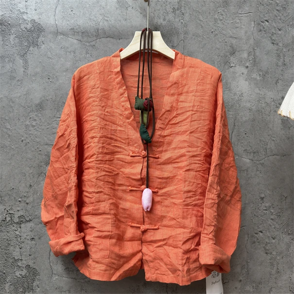 小九 原创亚麻手工盘扣休闲百搭文艺开衫外套    衣长60胸围132