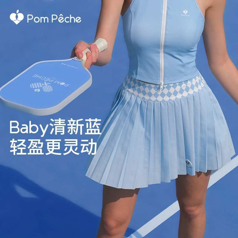 彭派奇蓝色运动网球服带胸垫网球背心羽毛球跑步运动裙裤