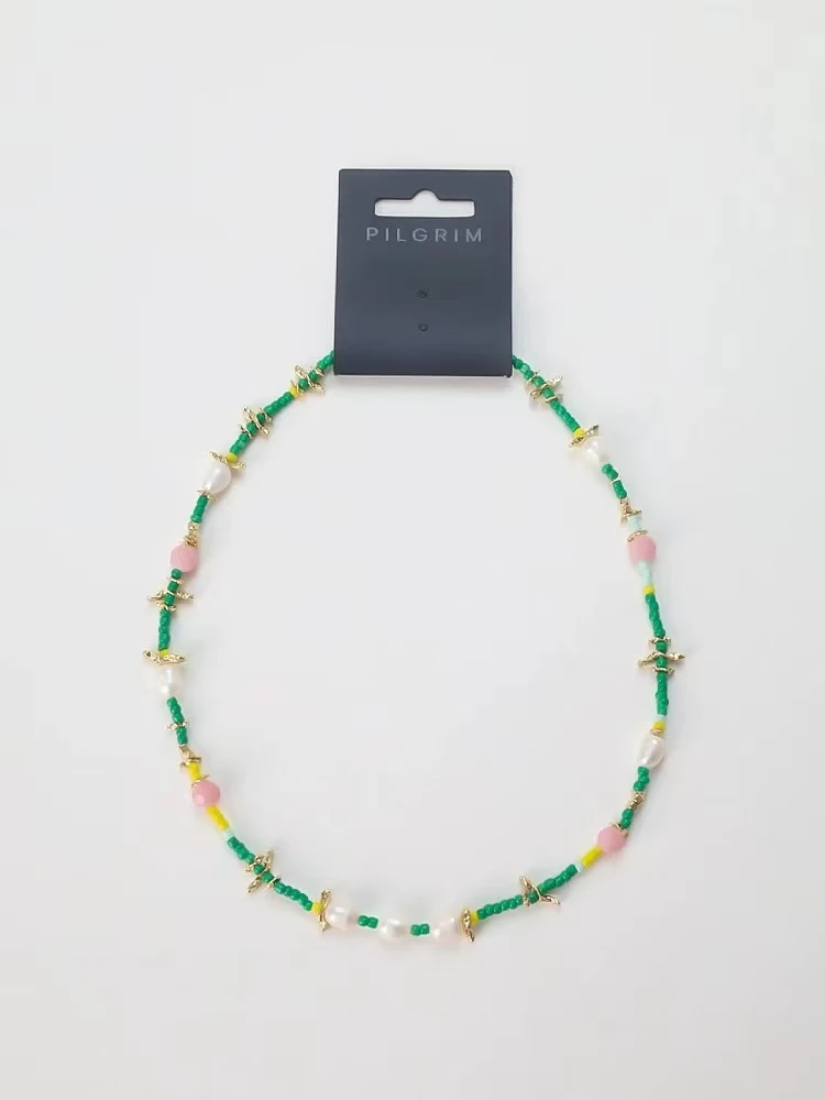 铜合金树脂项链 【PG精选】绿粉珍珠项链锁骨链Chocker