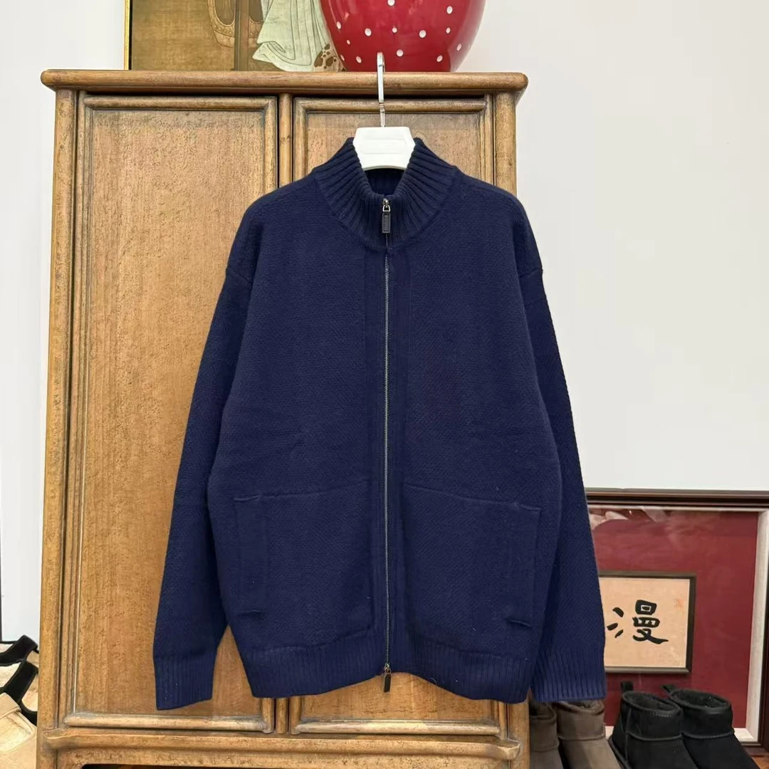 MYL 2024秋冬新品羊绒藏青半高领针织开衫双拉链横向口袋毛衣nan