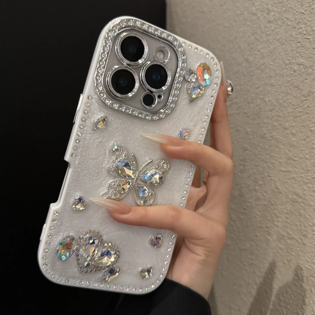 创意爱心蝴蝶适用苹果16promax手机壳时尚iPhone15高级14轻奢13女