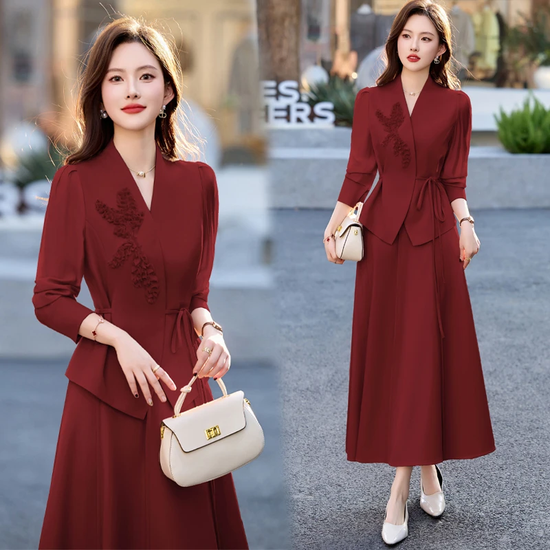 新中式国风小香风红色套装女秋季高级感别致气质优雅半身裙两件套