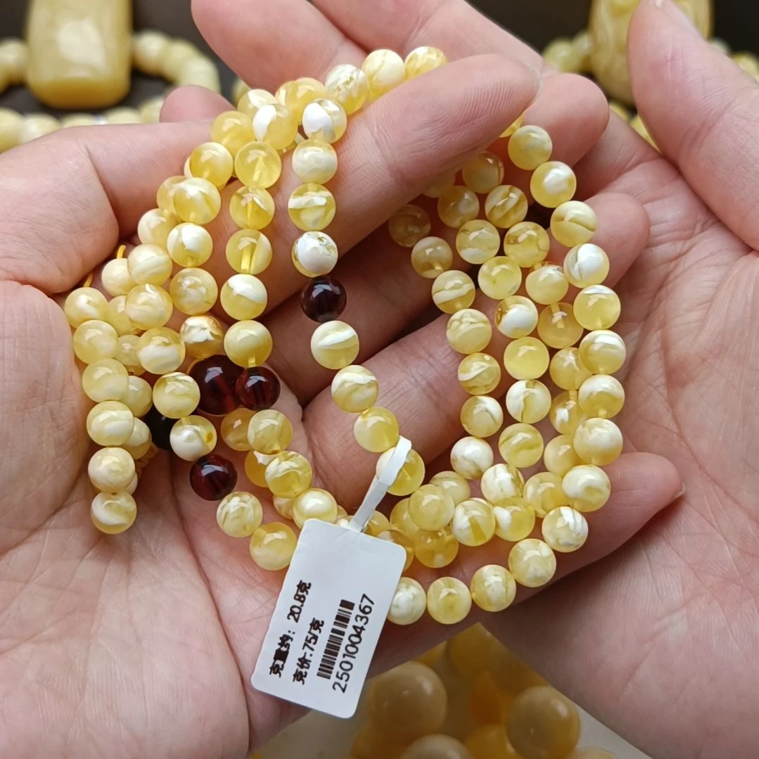 未镶嵌颈饰蜜蜡6大加圆珠108金瓷白溶洞虎皮纹妖花