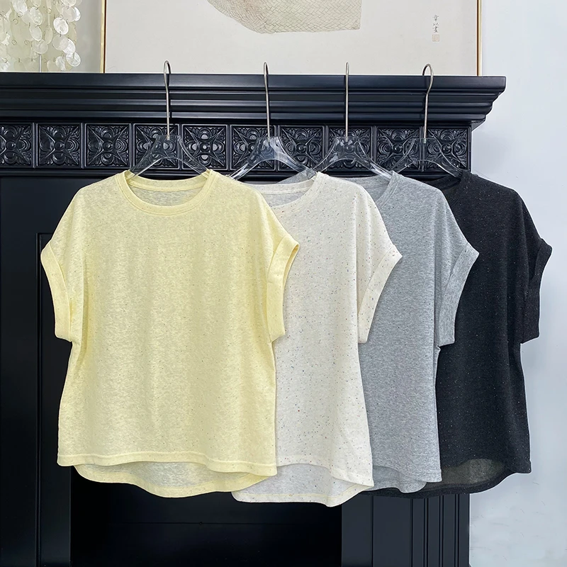 【朵儿studio】“盐白点子”夏季清爽透气卷边百搭T恤 D660