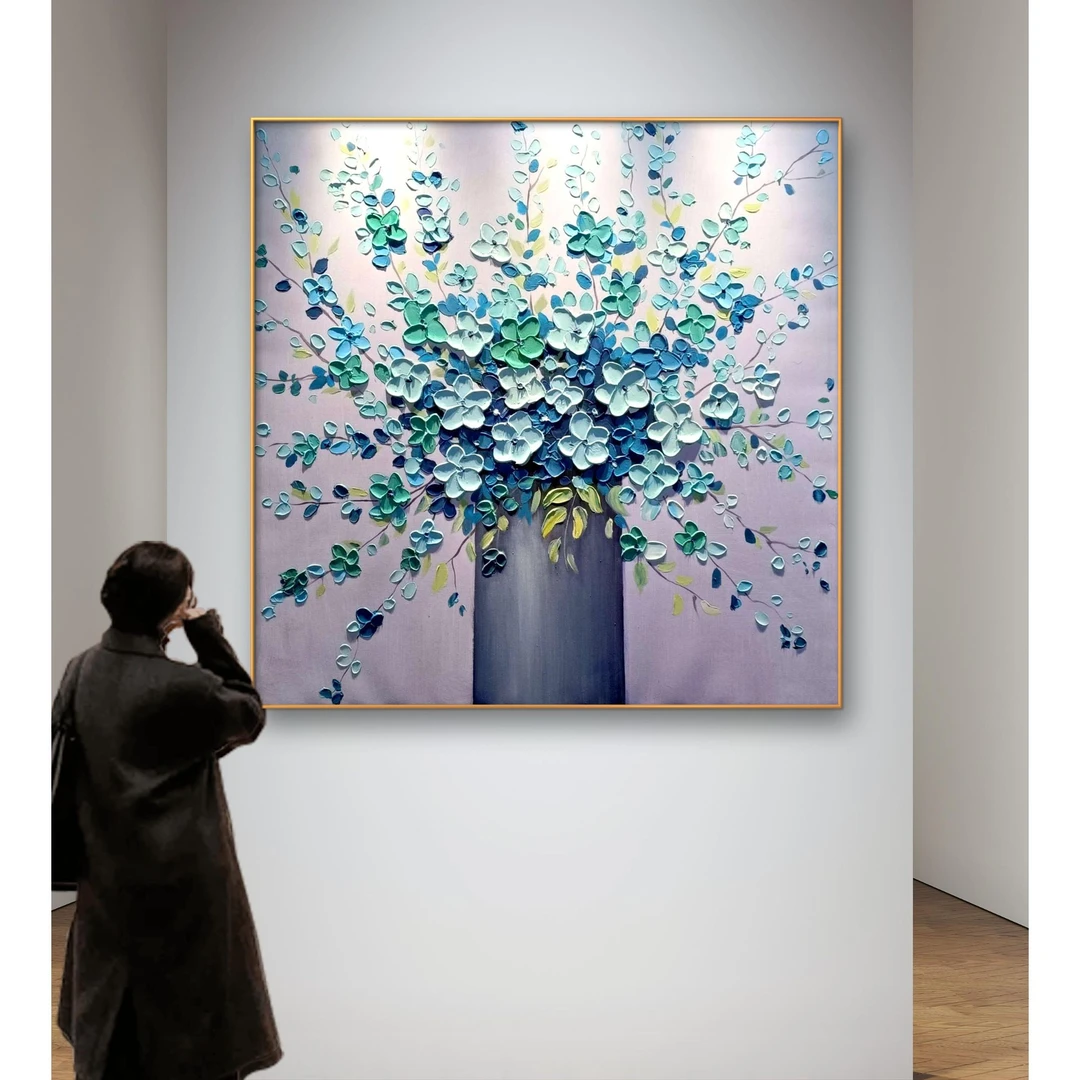 蓝色妖姬手工客厅卧室餐厅走廊玄关2025餐厅画网红款装饰挂画