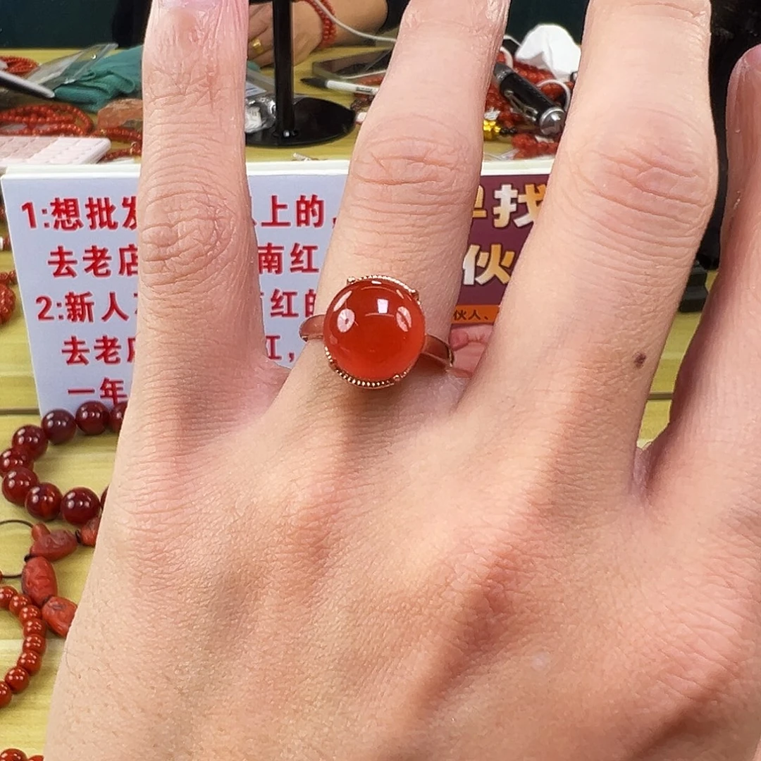 南红玛瑙银S925镶嵌买南红戒指