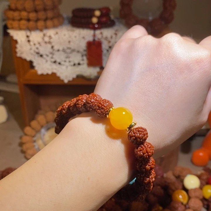 手串金刚菩提126玉华树王单圈黄珠一物