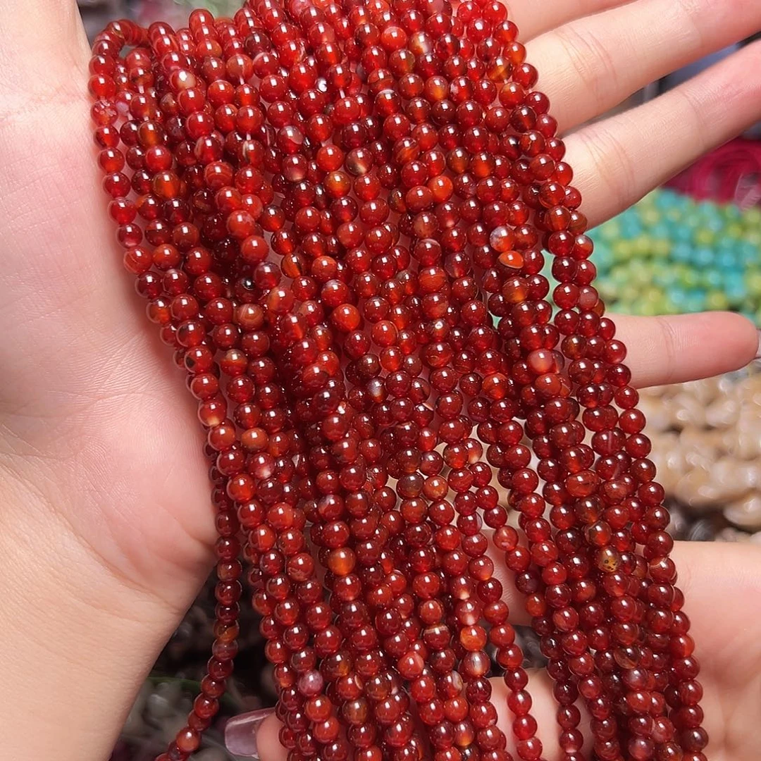 玛瑙/玉髓足银镶嵌珠宝半成品T694。4m天然红玛瑙圆珠拍一发二