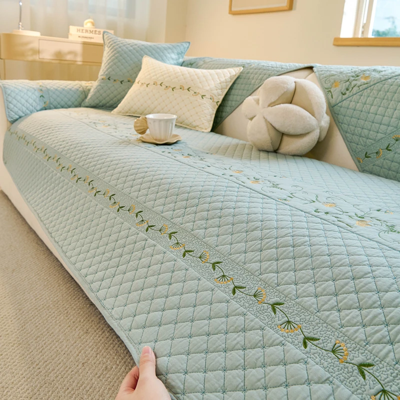 沙发垫纯棉四季通用绣花防滑小清新沙发套罩巾2025秋直排沙发坐垫