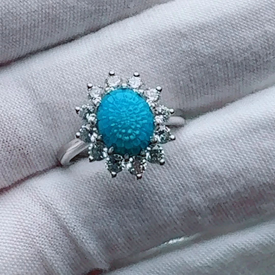 绿松石银S925镶嵌戒指