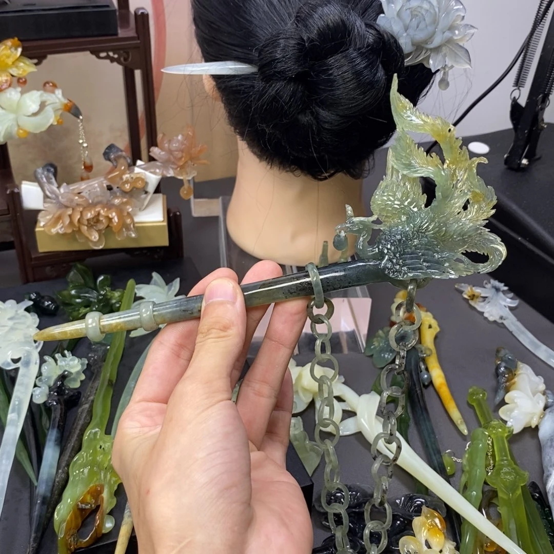 九***人合金蛇纹石玉发饰