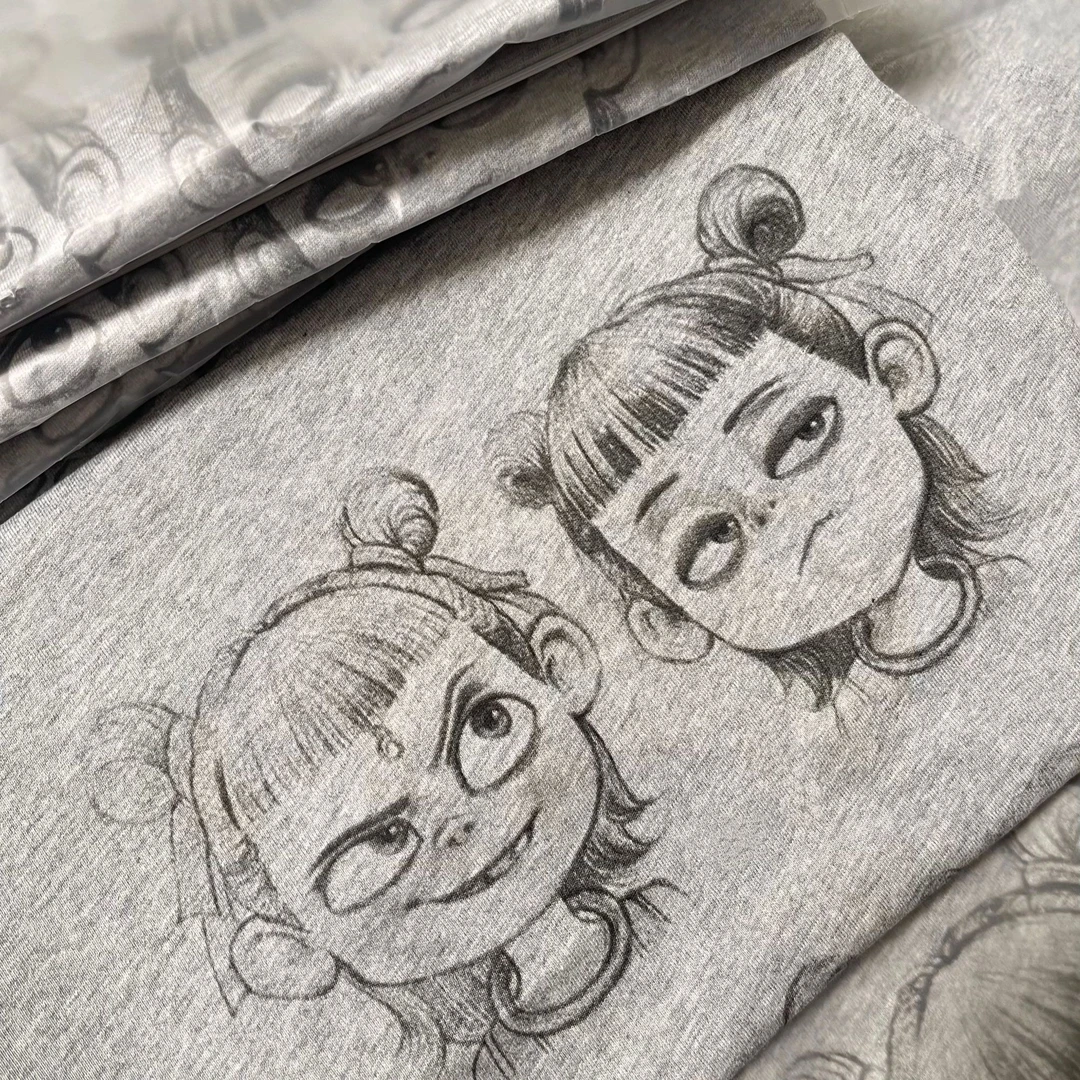 花灰百搭哪吒纯棉儿童夏季短袖 男童女童T恤 100%棉