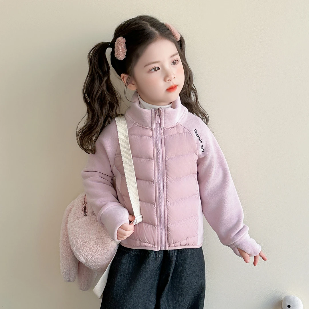 女童羽绒外套秋冬外穿2025新款洋气儿童轻薄保暖女宝宝拼接羽绒服