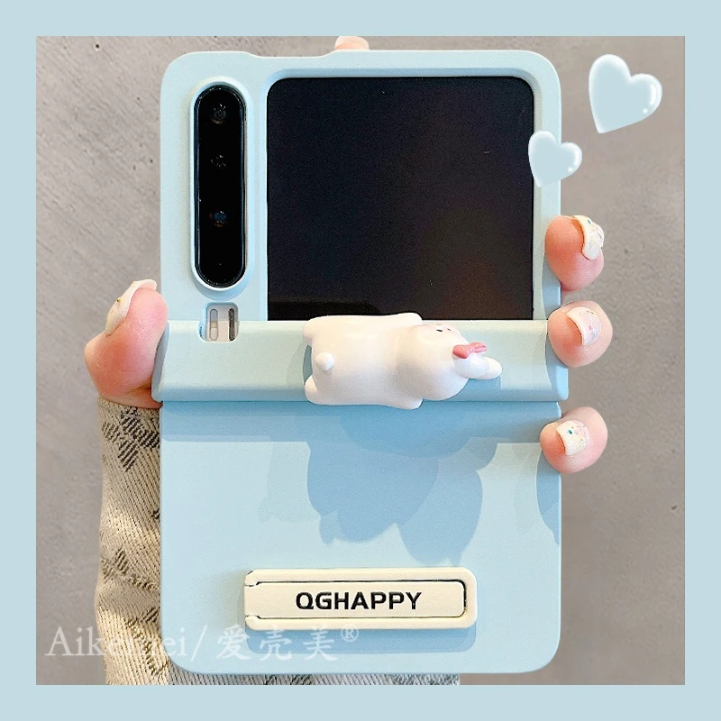 适用华为PuraX折叠屏手机壳pocket2纯色肤感novaFlip立体熊兔中轴