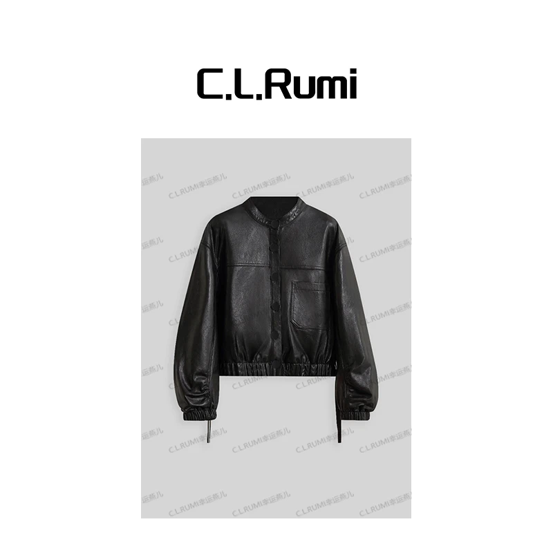 【Rumi时装】“暮光”25早秋小羊皮轻奢百搭小立领皮衣外套7098wt