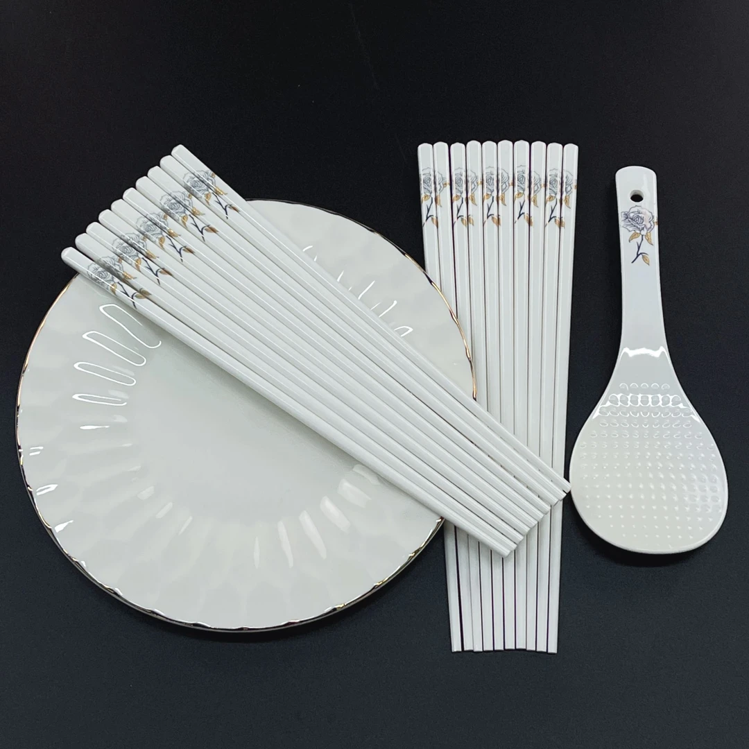 林佳专属金丝牡丹骨瓷筷子10双+饭铲 破损补发