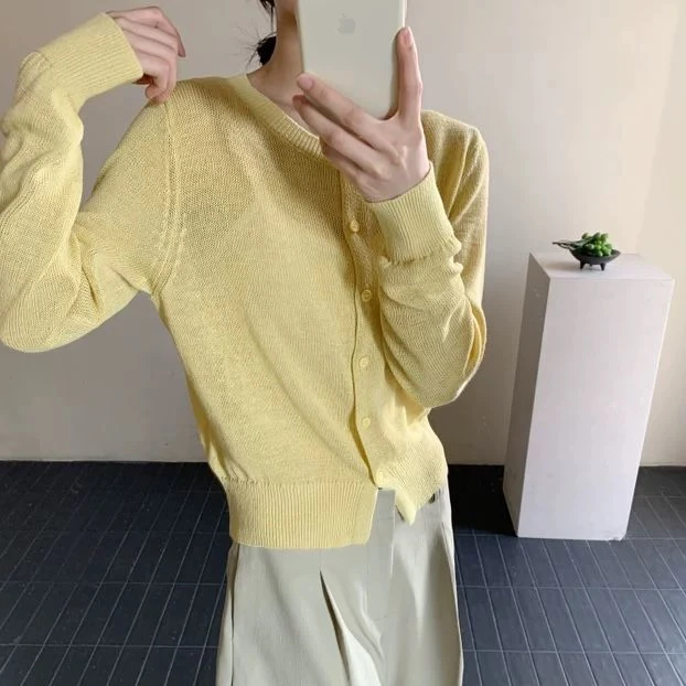 高腰款纯色女春季百搭显瘦开衫