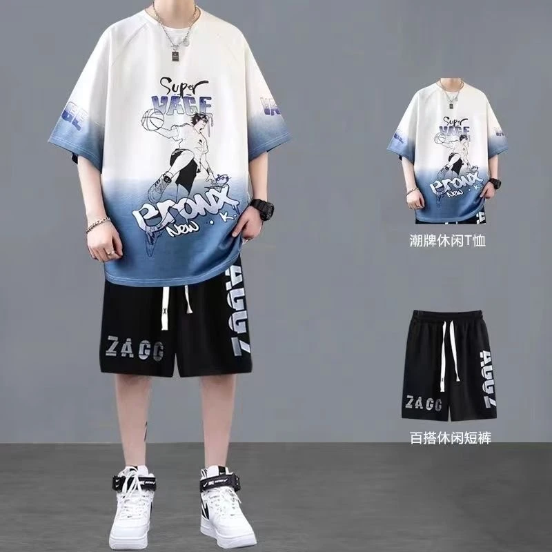 青少年运动套装男装夏季爆款短袖t恤初中高中学生帅气短裤两件套