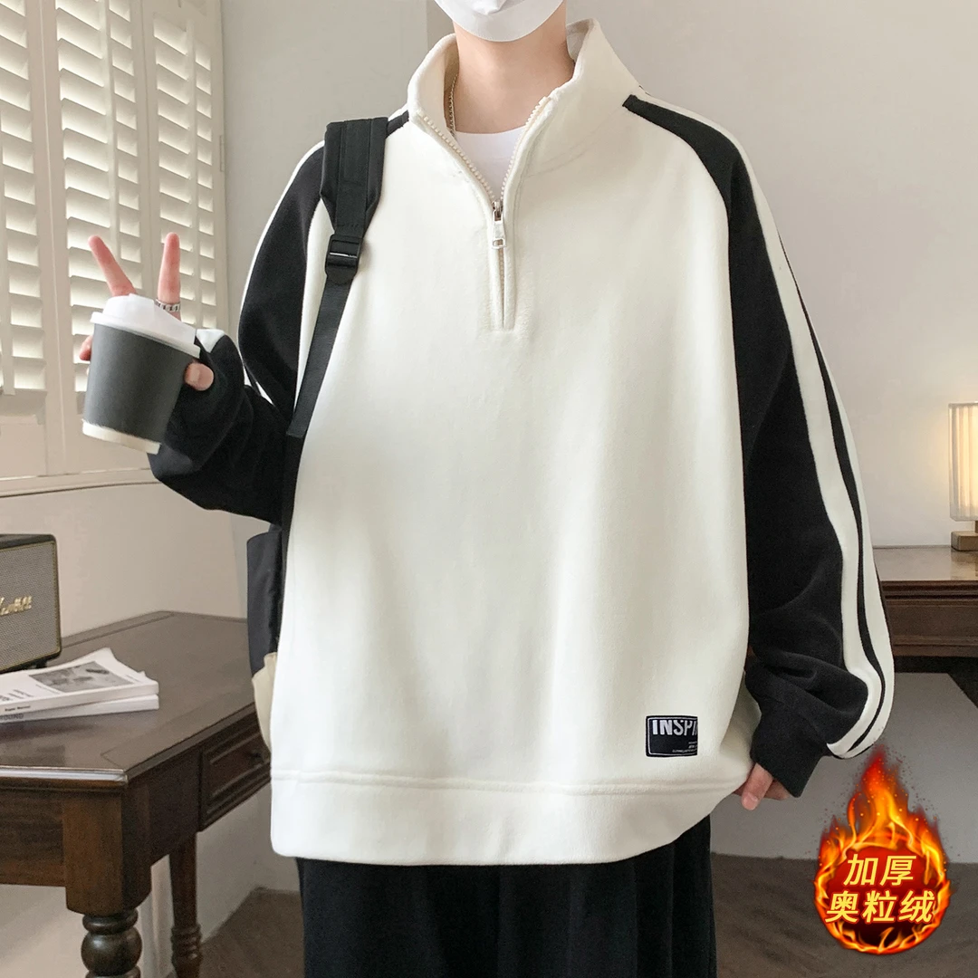 青少年初高中学生男双面加绒加厚防寒保温亲肤高领卫衣奥粒打底衫