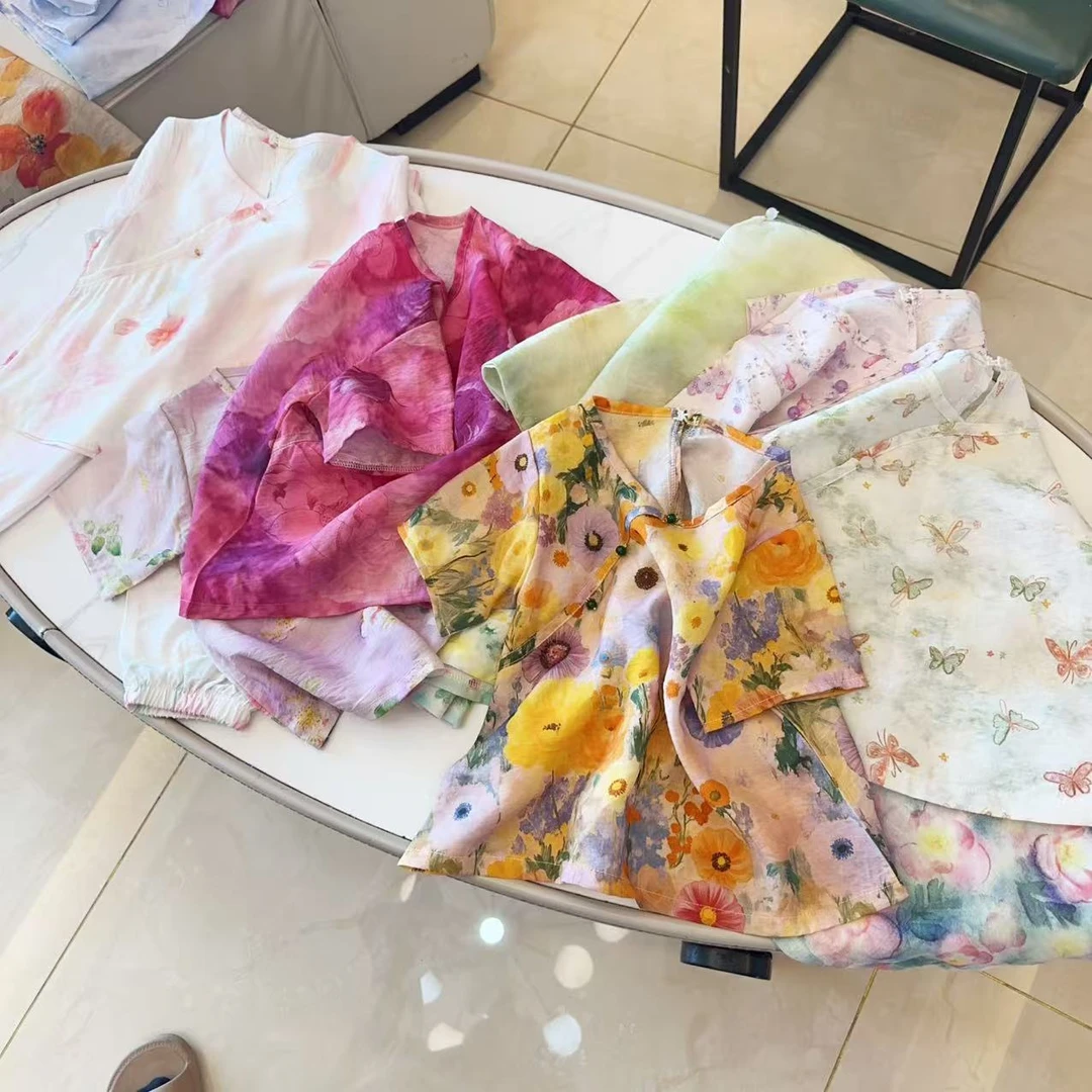 七【女童】棉绸亲子短袖套装2025夏季女童可爱短袖长裤套装