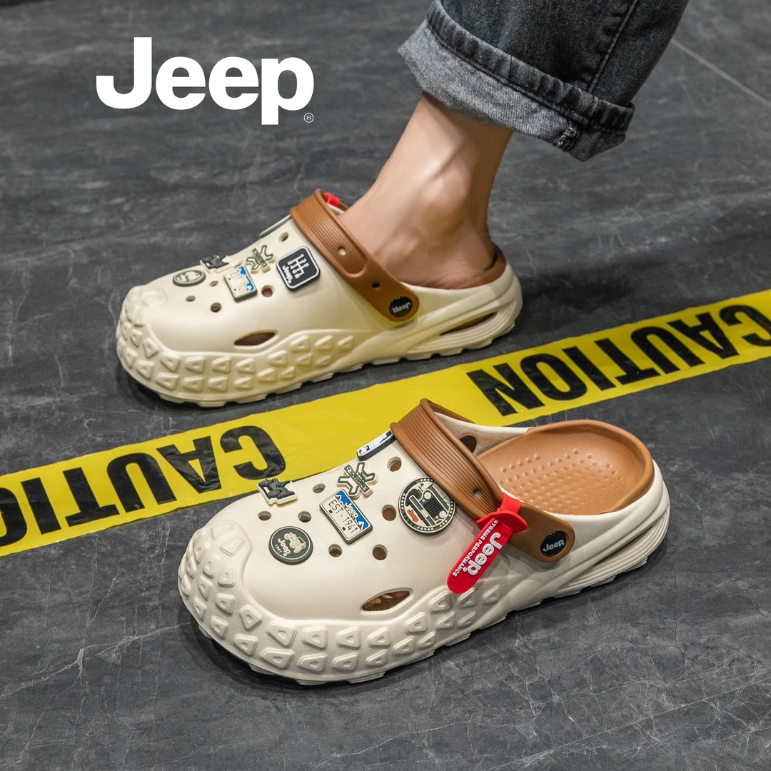 JEEP/吉普男女同款洞洞鞋软底防滑户外休闲夏季情侣透气包头拖