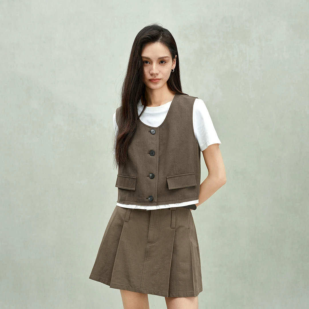 OCHIRLY欧时力 U领马甲短外套女上衣无袖宽松小个子2025春季新品