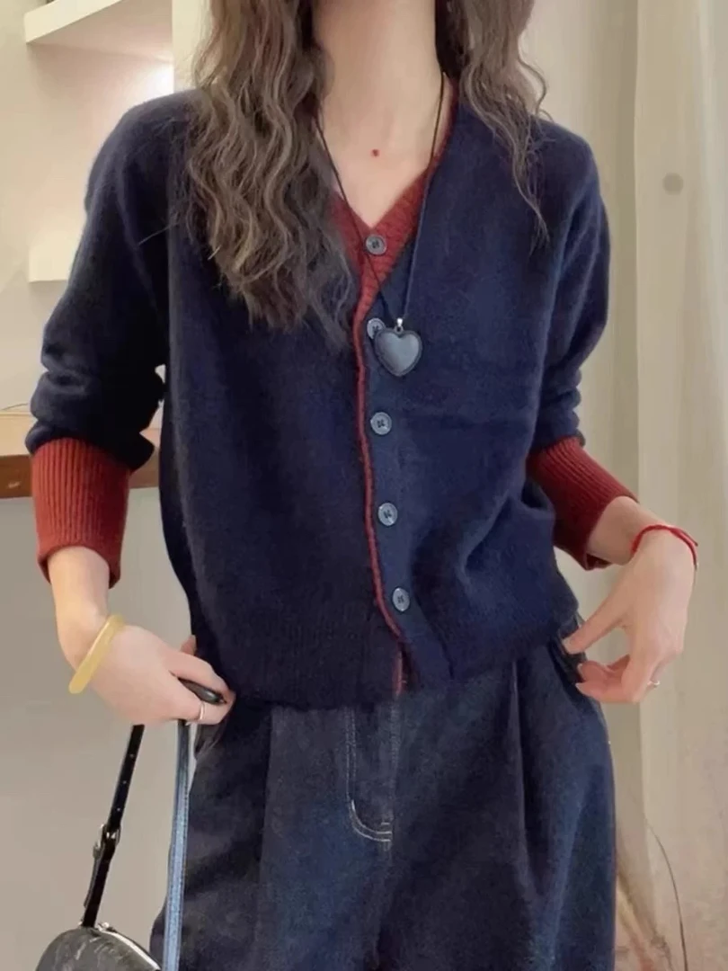 假两件显瘦正肩针织毛衣女春季时尚宽松遮肚子打底上衣 2502