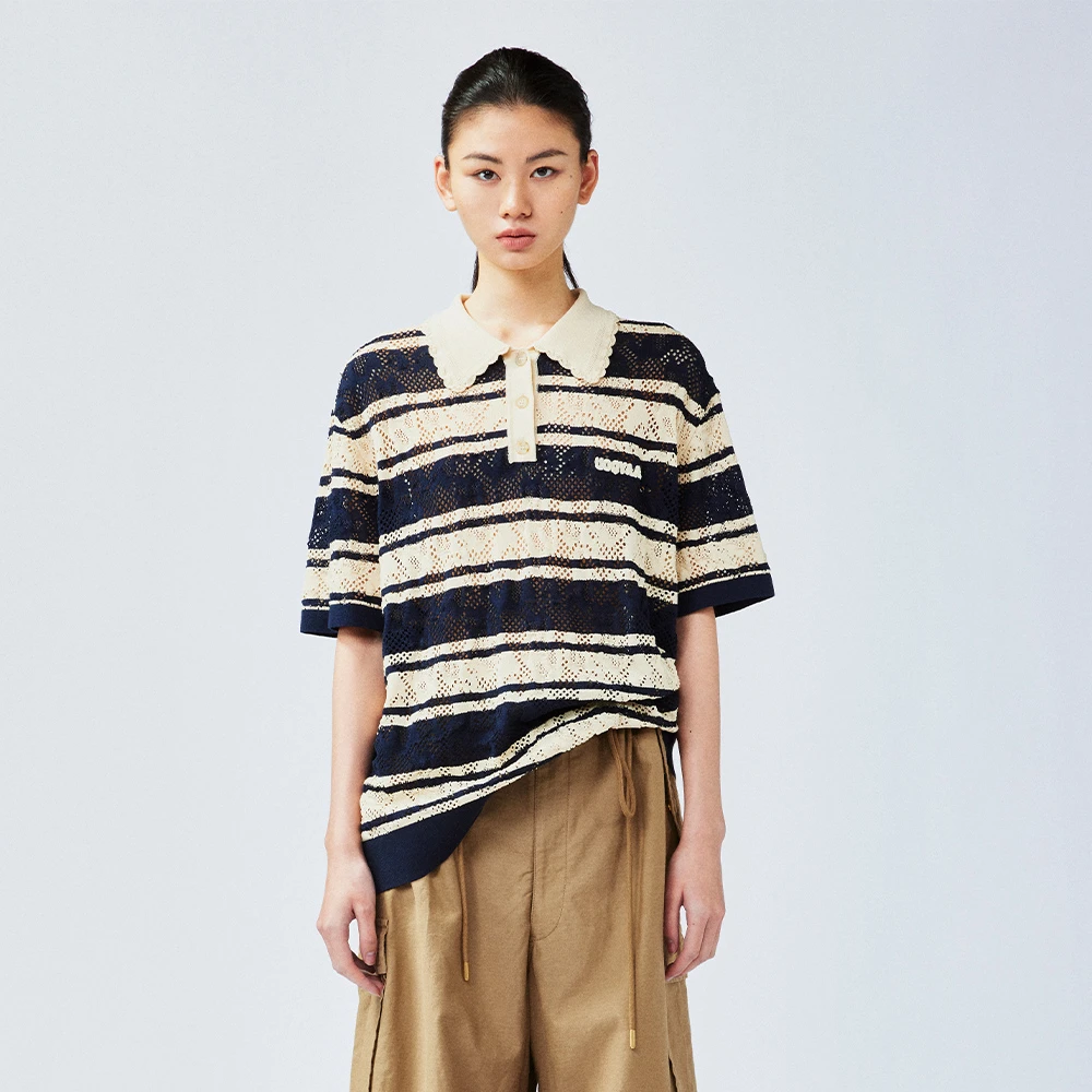 UOOYAA/乌丫撞色条纹挑洞毛衫T恤Polo衫UY24222M299165