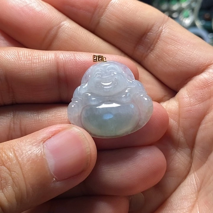 翡翠18K金镶嵌颈饰天然缅甸翡翠A货佛公微瑕