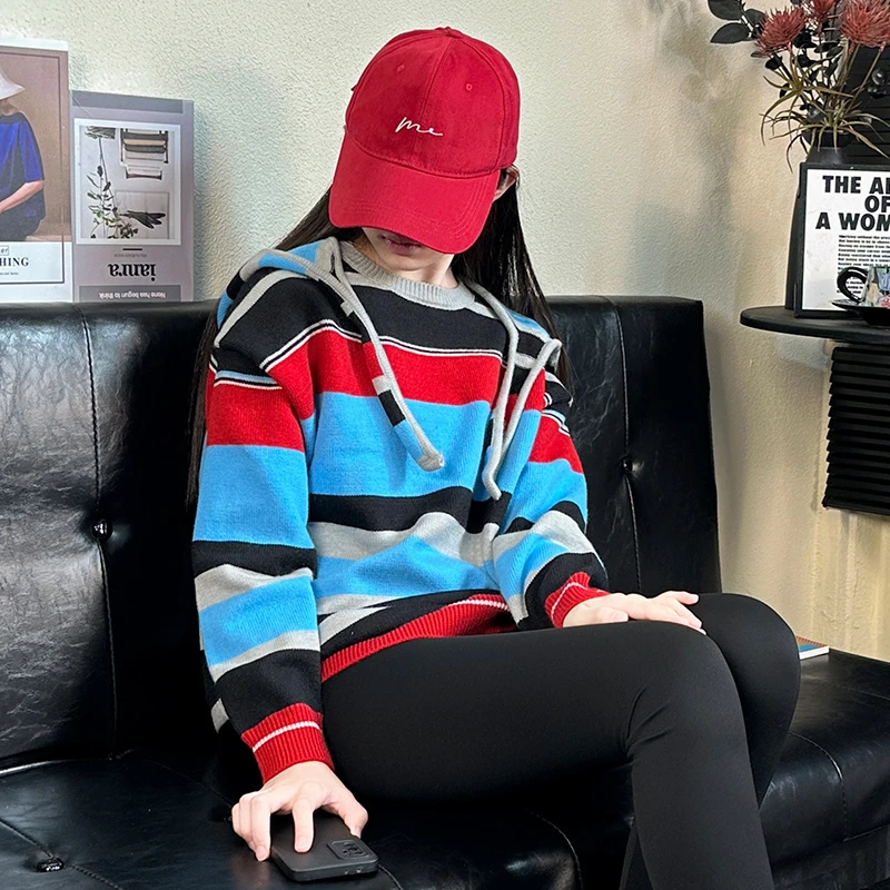 女童秋季连帽针织上衣初中生女孩时髦洋气毛衣休闲百搭春秋儿童装