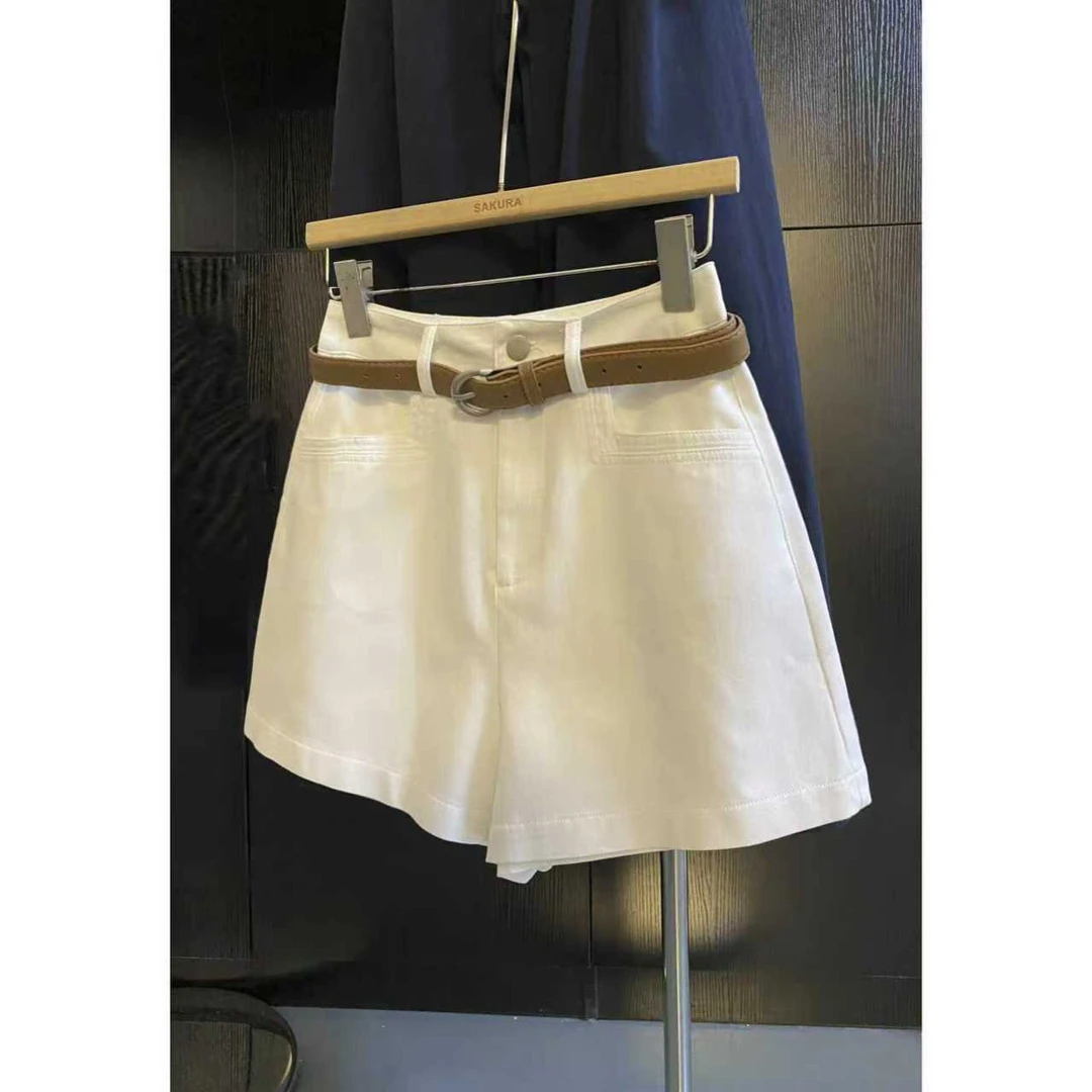 璎婲sᴀᴋᴜʀᴀ【遛弯裤】媛白韩版松弛慵懒百搭高腰显瘦配腰带休闲短裤