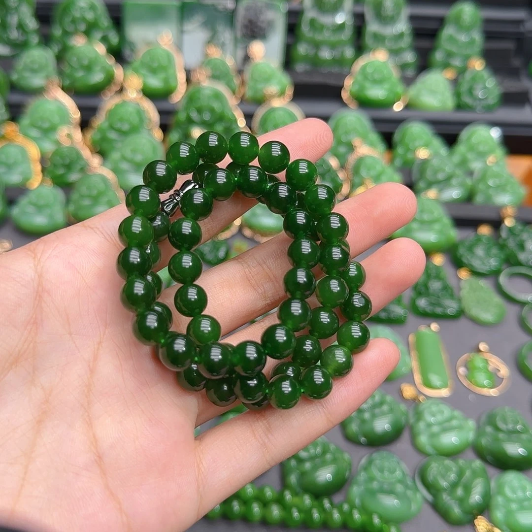 项链未镶嵌和田玉（碧玉）卡八菠菜绿项链