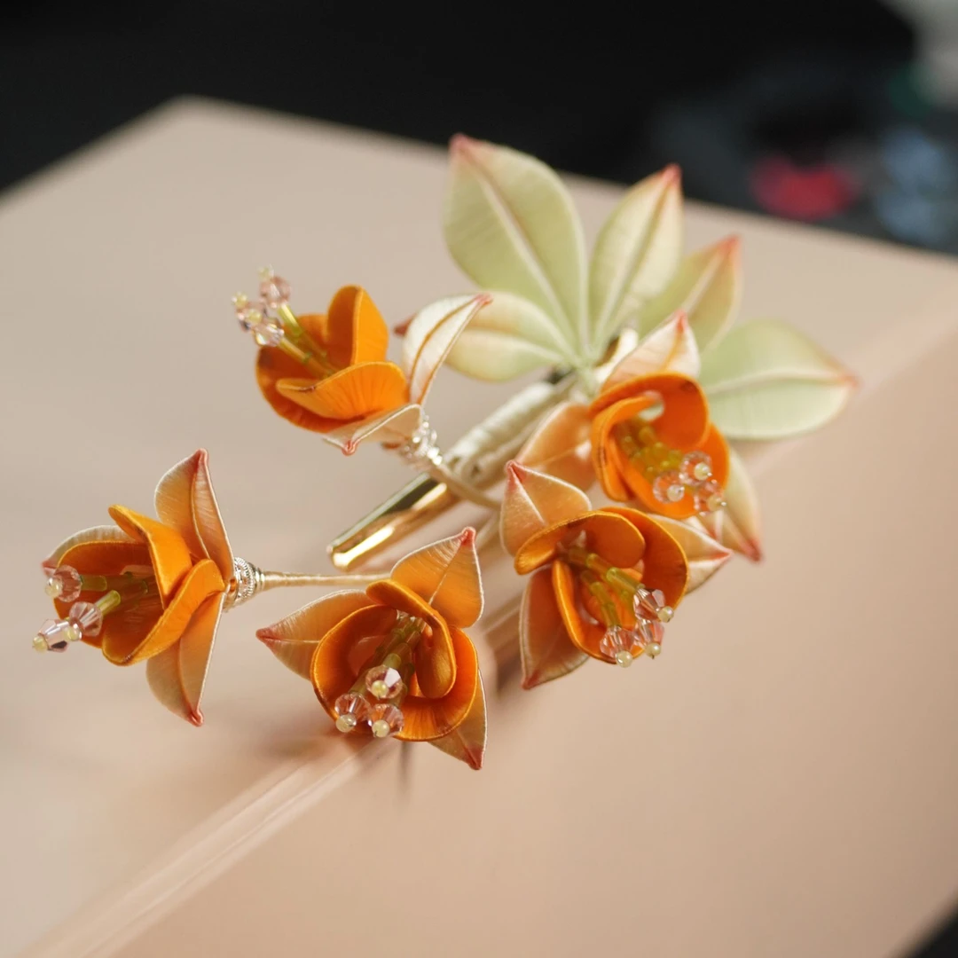 贵黄色铃兰花百搭夹子非遗缠花湖北绒花旗袍配饰手工艺品古风头饰