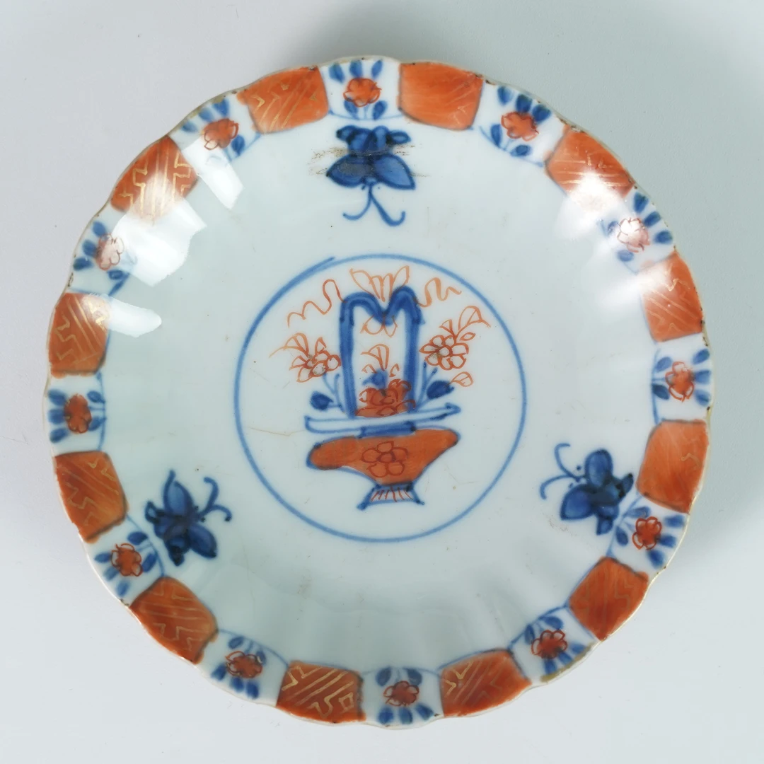 LABC251118036【十竹斋】清康熙提篮花青花加彩赏盘