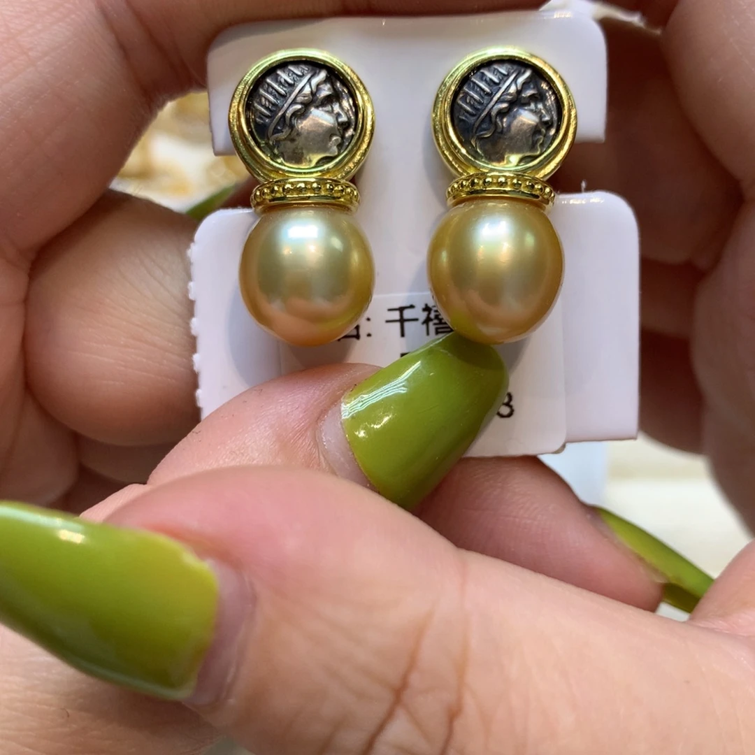 银S925镶嵌海水珍珠耳饰