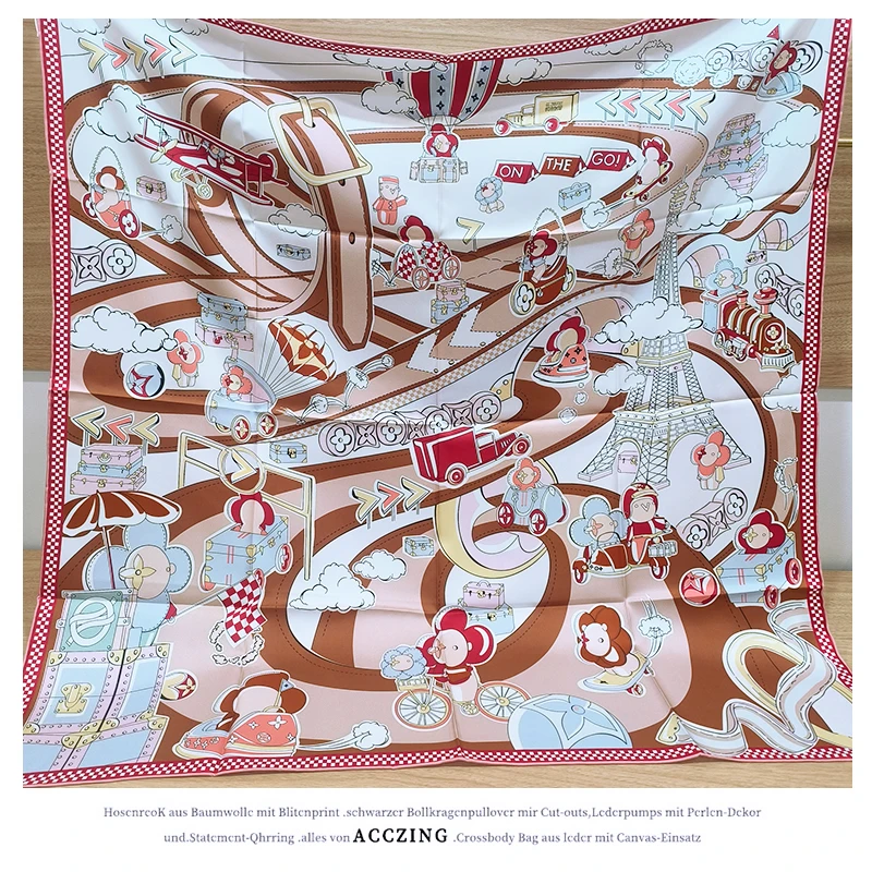 「周游世界」90cm18姆米斜纹双面丝巾时尚百搭桑蚕丝真丝方巾